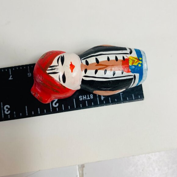 Folk Art Mini Kokeshi Clay Dolls Set of 6 Collectible Figurines Hand Painted - Picture 9 of 16